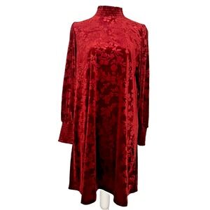 Matilda Jane Floral Velour Long Sleeve Deep Burgundy Mock‎ Neck Buttons Dress M